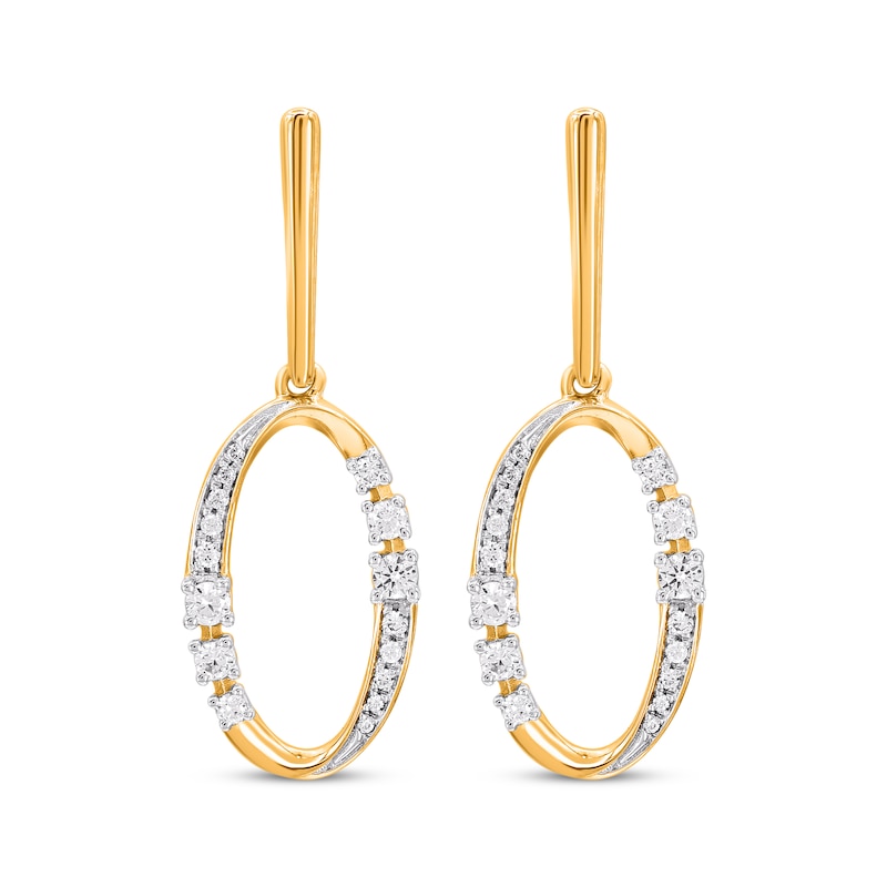 Main Image 2 of Diamond Oval Drop Earrings 1/4 ct tw 10K Yellow Gold