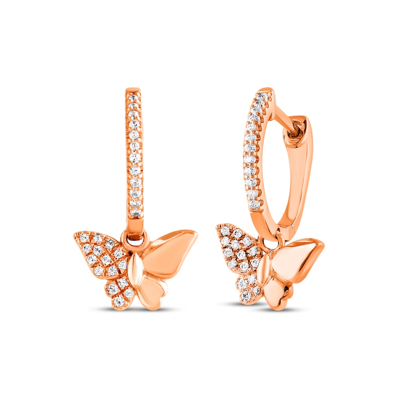 Main Image 1 of Diamond Butterfly Dangle Hoop Earrings 1/6 ct tw 10K Rose Gold