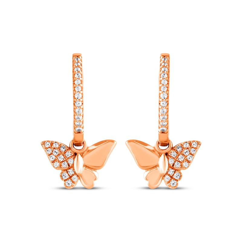 Main Image 2 of Diamond Butterfly Dangle Hoop Earrings 1/6 ct tw 10K Rose Gold