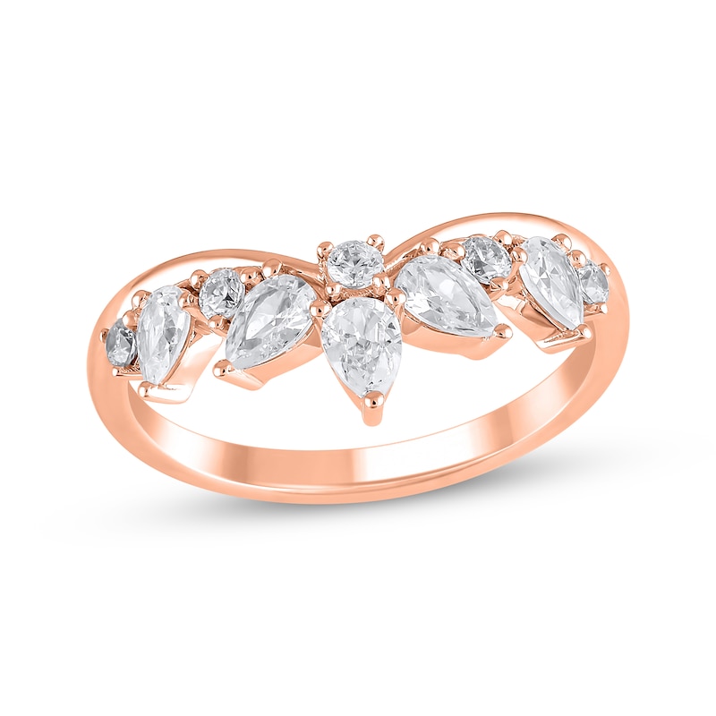 Main Image 1 of Pear-Shaped & Round-Cut Diamond Contour Anniversary Ring 3/4 ct tw 14K Rose Gold