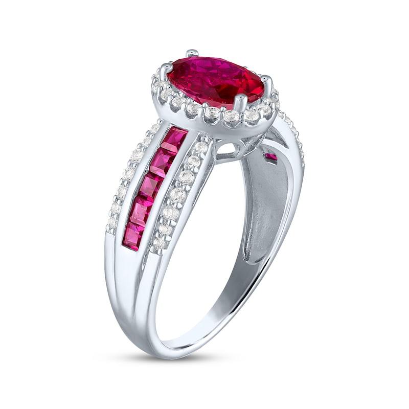 Main Image 2 of Oval-Cut Lab-Created Ruby & White Lab-Created Sapphire Halo Ring Sterling Silver