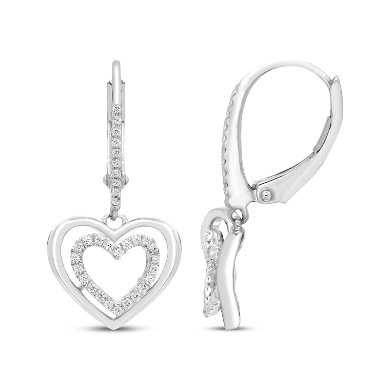 Main Image 3 of Believe in Love Diamond Double Heart Dangle Earrings 1/6 ct tw Sterling Silver