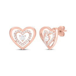 Believe in Love Diamond Double Heart Stud Earrings 1/2 ct tw 10K Rose Gold