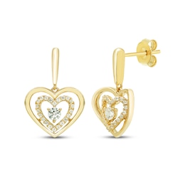 Diamond Double Heart Dangle Earrings 1/3 ct tw 10K Yellow Gold