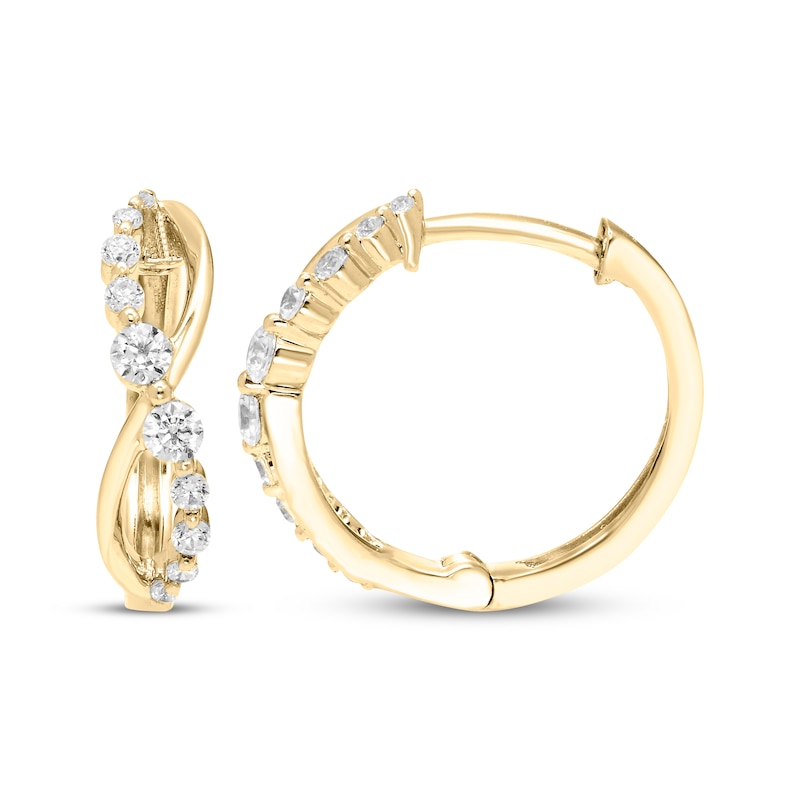 Main Image 3 of Diamond Twist Hoop Earrings 1/2 ct tw 10K Yellow Gold