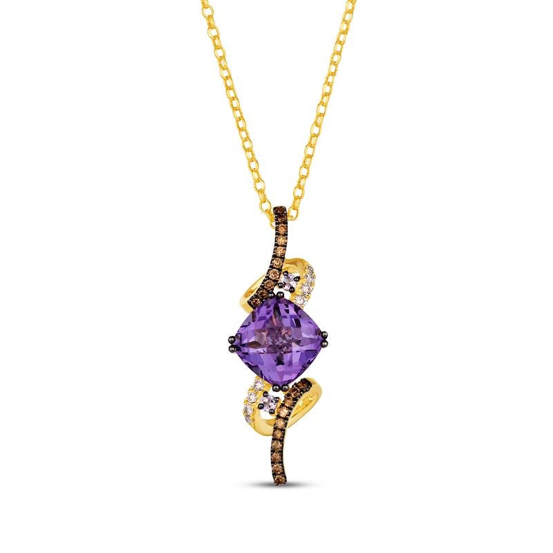 Le Vian Cushion-Cut Amethyst Swirl Necklace 1/5 ct tw Diamonds 14K Honey Gold 19"