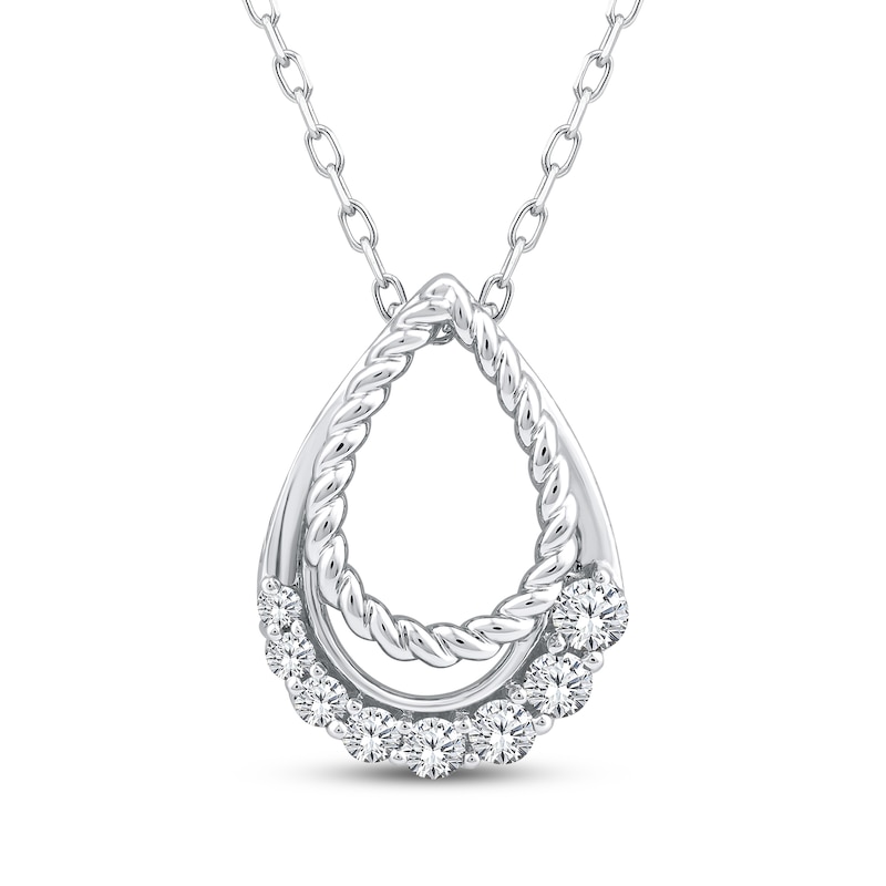 Main Image 1 of Threads of Love Diamond Graduated Teardrop Necklace 1/5 ct tw 10K White Gold 18&quot;