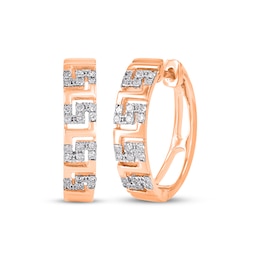 Diamond Greek Key Hoop Earrings 1/6 ct tw 10K Rose Gold