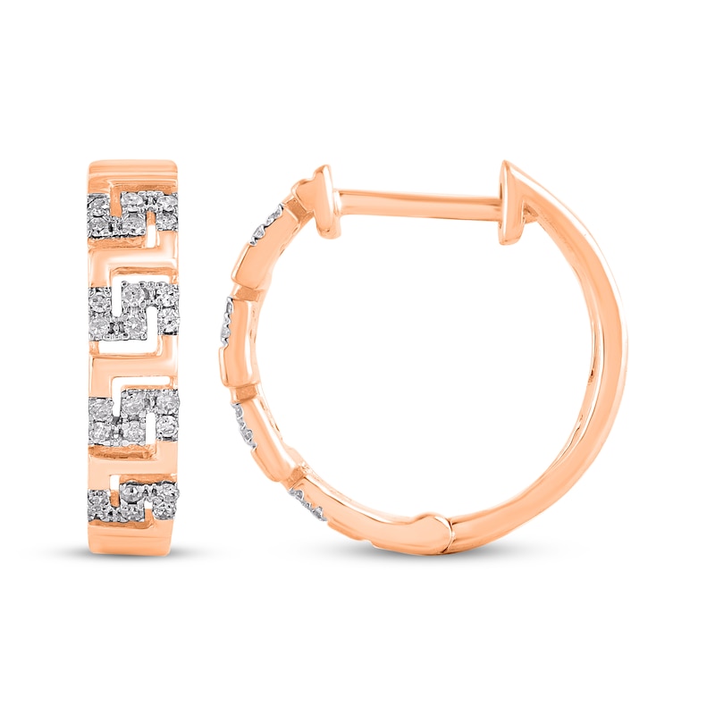 Main Image 3 of Diamond Greek Key Hoop Earrings 1/6 ct tw 10K Rose Gold