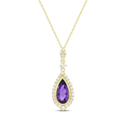 Pear-Shaped Amethyst & Diamond Necklace 1/4 ct tw 10K Yellow Gold 18&quot;