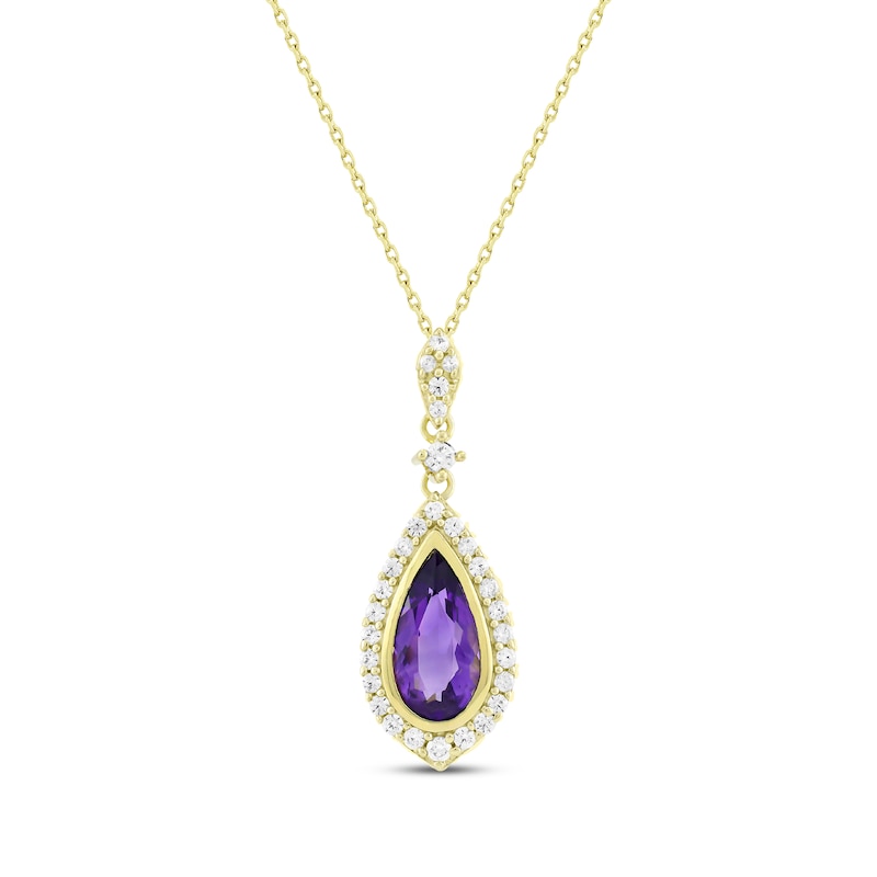 Pear-Shaped Amethyst & Diamond Necklace 1/4 ct tw 10K Yellow Gold 18"