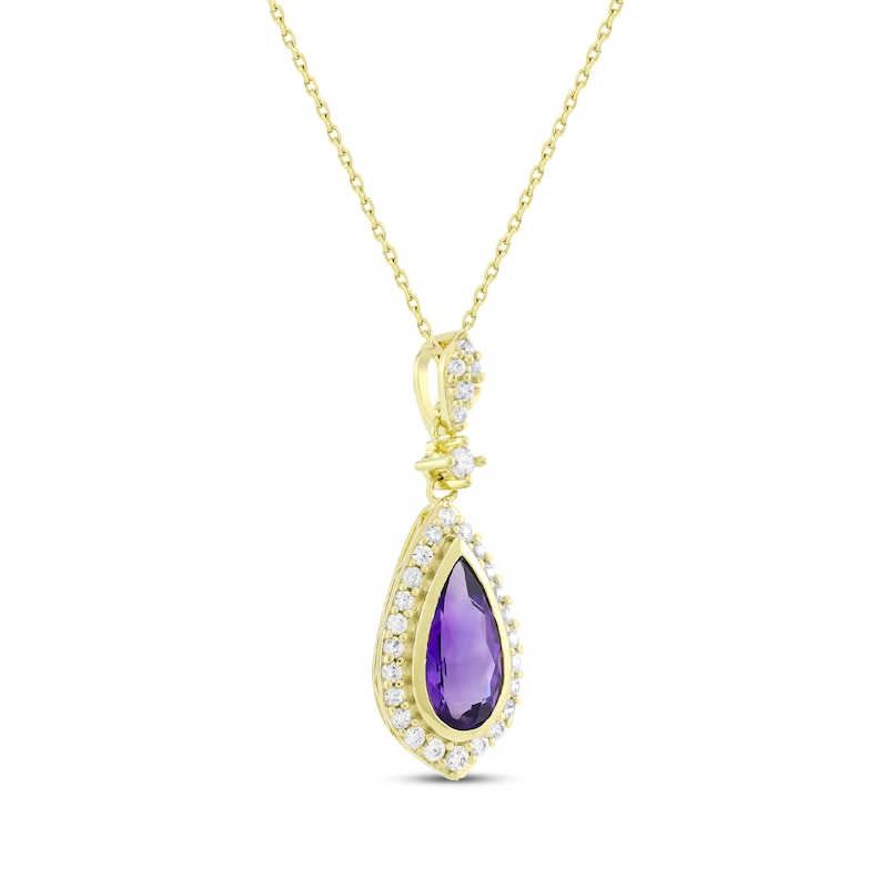 Pear-Shaped Amethyst & Diamond Necklace 1/4 ct tw 10K Yellow Gold 18"