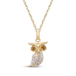 Citrine & Diamond Owl Necklace 1/8 ct tw 10K Yellow Gold 18&quot;