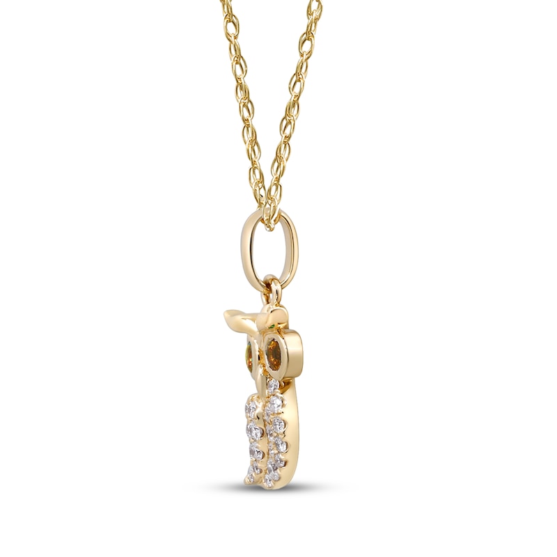 Citrine & Diamond Owl Necklace 1/8 ct tw 10K Yellow Gold 18"