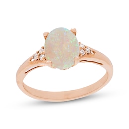 Oval-Cut Natural Opal & Diamond Trios Ring 1/20 ct tw 10K Rose Gold