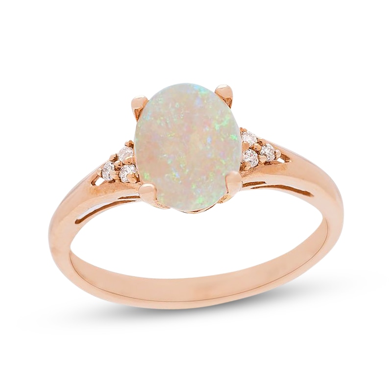 Main Image 1 of Oval-Cut Natural Opal & Diamond Trios Ring 1/20 ct tw 10K Rose Gold