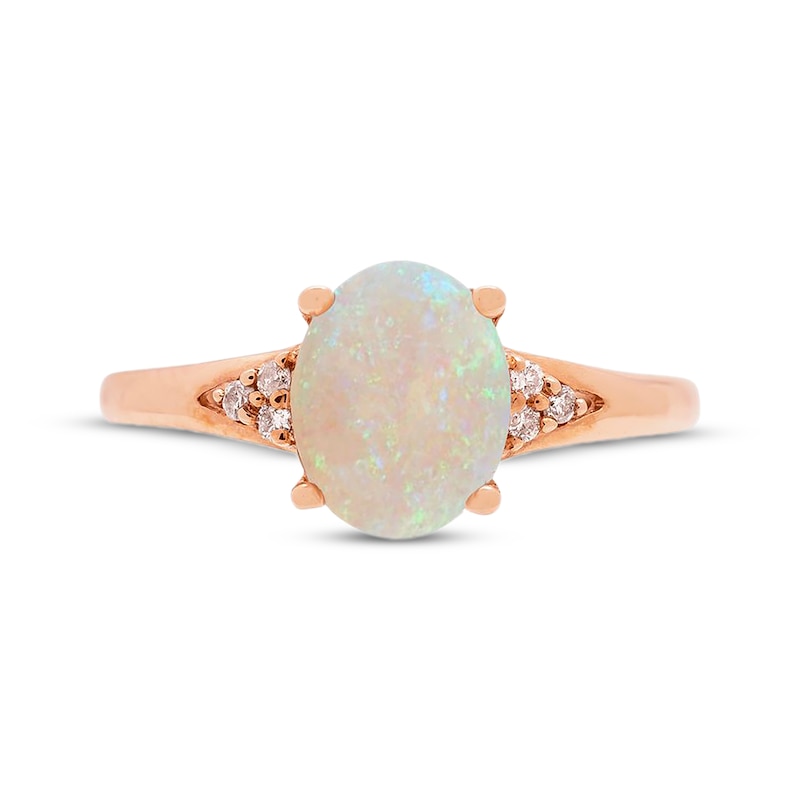 Main Image 3 of Oval-Cut Natural Opal & Diamond Trios Ring 1/20 ct tw 10K Rose Gold