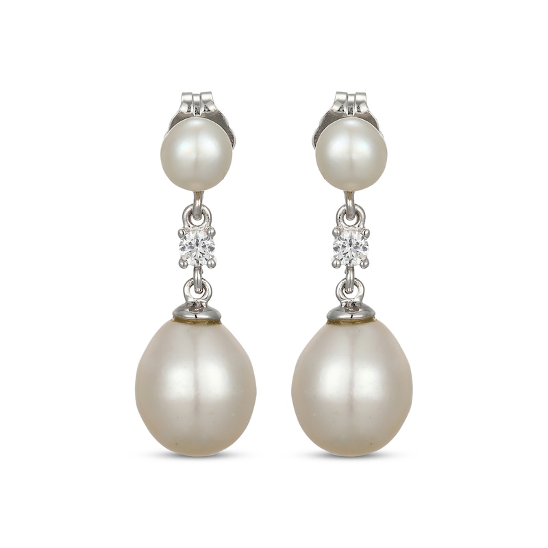 Cultured Pearl & White Lab-Created Sapphire Drop Earrings Sterling Silver