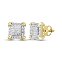 Men's Multi-Diamond Square Stud Earrings 1/4 ct tw 10K Yellow Gold