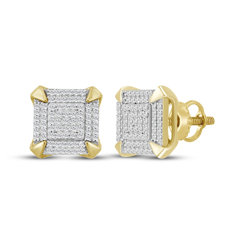 Main Image 1 of Men's Multi-Diamond Square Stud Earrings 1/4 ct tw 10K Yellow Gold