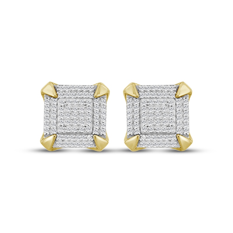 Main Image 2 of Men's Multi-Diamond Square Stud Earrings 1/4 ct tw 10K Yellow Gold