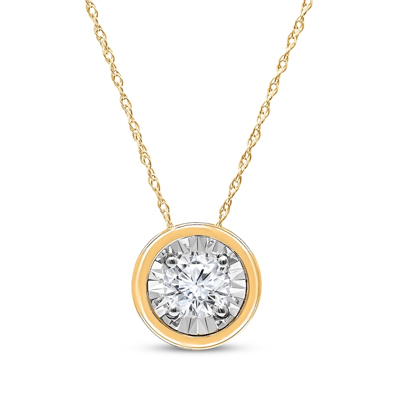 Main Image 1 of Round-Cut Diamond Bezel-Look Solitaire Necklace 1/4 ct tw 10K Yellow Gold (J/I3)