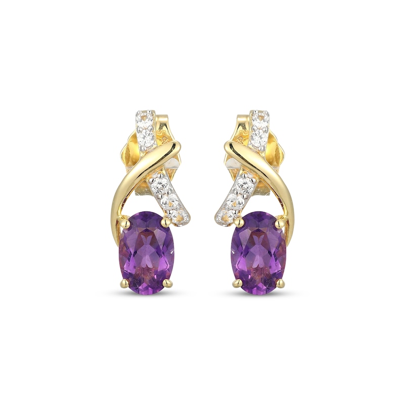 Main Image 2 of Oval-Cut Amethyst & White Lab-Created Sapphire Crossover Earrings 18K Yellow Gold-Plated Sterling Silver