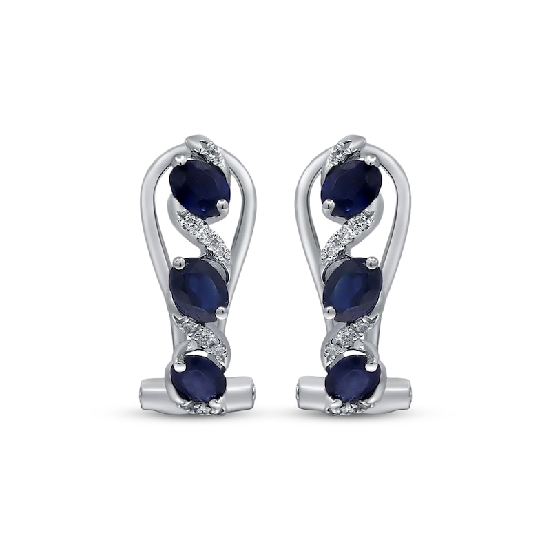 Main Image 2 of Oval-Cut Natural Blue Sapphire & Diamond Earrings 1/20 ct tw 14K White Gold