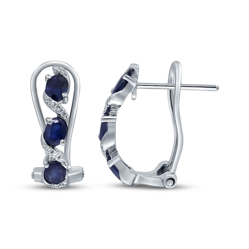 Main Image 3 of Oval-Cut Natural Blue Sapphire & Diamond Earrings 1/20 ct tw 14K White Gold