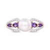 Thumbnail Image 3 of Cultured Pearl, Amethyst & Diamond Ring 1/8 ct tw 10K Yellow Gold