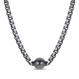 Men's Tahitian Cultured Pearl Box Chain Necklace Black Rhodium-Plated Sterling Silver 20&quot;