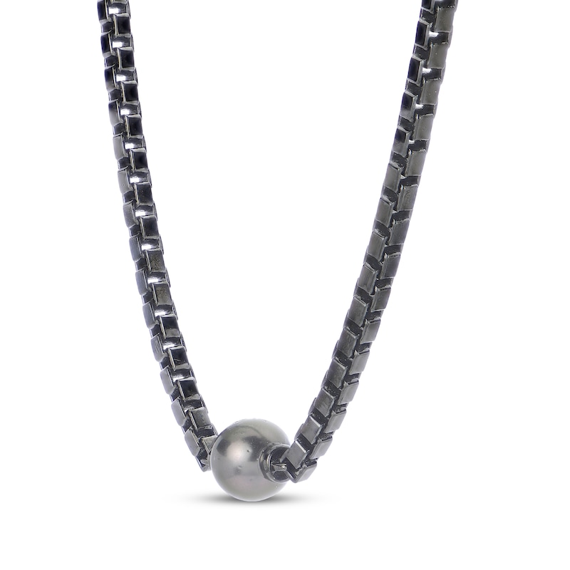 Main Image 2 of Men's Tahitian Cultured Pearl Box Chain Necklace Black Rhodium-Plated Sterling Silver 20&quot;