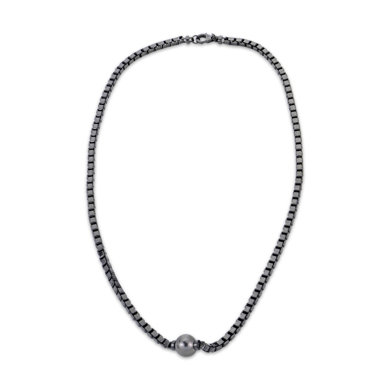 Main Image 3 of Men's Tahitian Cultured Pearl Box Chain Necklace Black Rhodium-Plated Sterling Silver 20&quot;