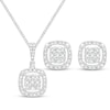 Thumbnail Image 1 of Multi-Diamond Cushion Halo Necklace & Earrings Gift Set 1/2 ct tw 10K White Gold