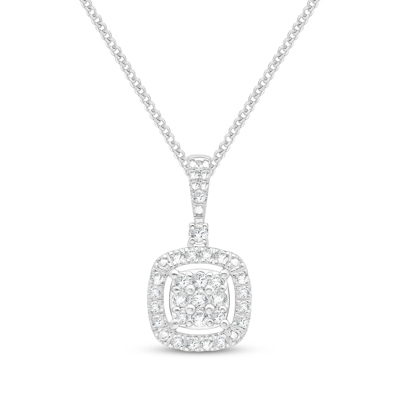 Main Image 2 of Multi-Diamond Cushion Halo Necklace & Earrings Gift Set 1/2 ct tw 10K White Gold