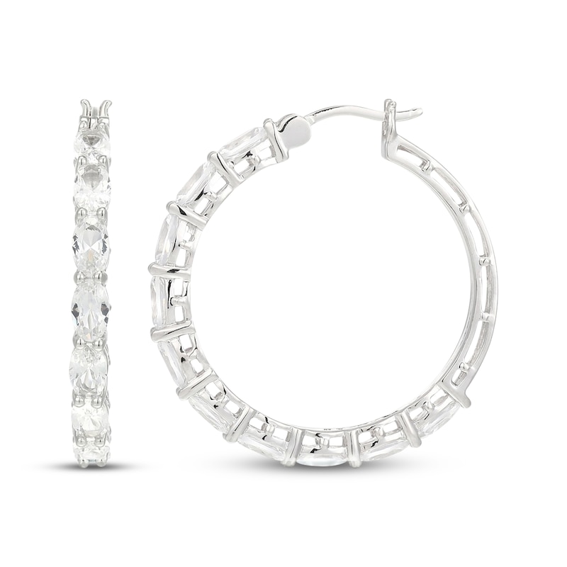 Main Image 3 of Oval-Cut White Lab-Created Sapphire Hoop Earrings Sterling Silver