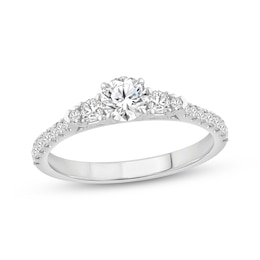 Memories Moments Magic Round-Cut Lab-Grown Diamond Three-Stone Engagement Ring 3/4 ct tw 14K White Gold