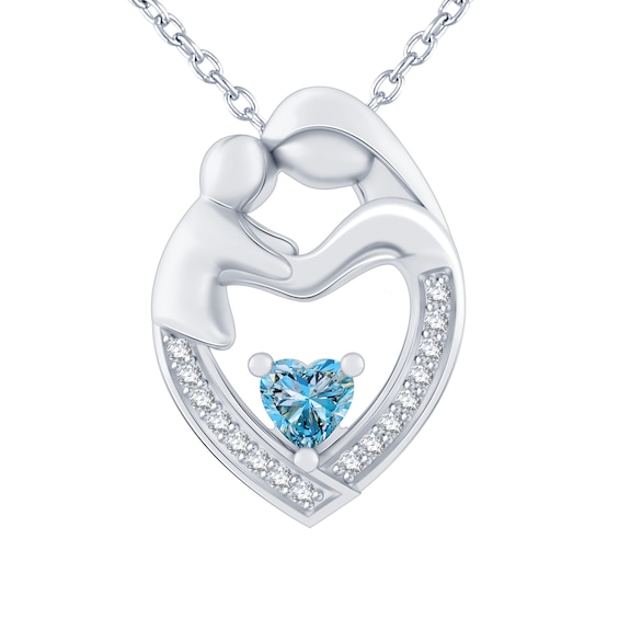 Mother & Child Heart-Shaped Birthstone Necklace