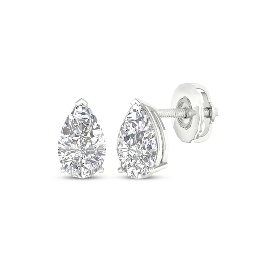 Lab-Grown Diamonds by KAY Pear-Shaped Solitaire Stud Earrings 1 ct tw 14K White Gold (F/SI2)