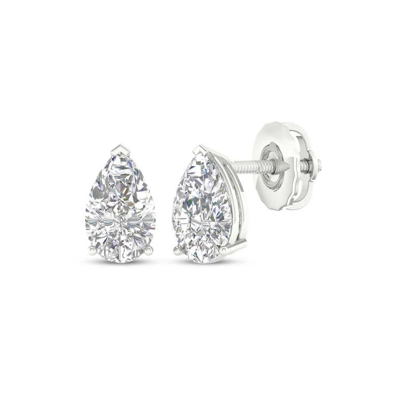 Main Image 1 of Lab-Grown Diamonds by KAY Pear-Shaped Solitaire Stud Earrings 1 ct tw 14K White Gold (F/SI2)