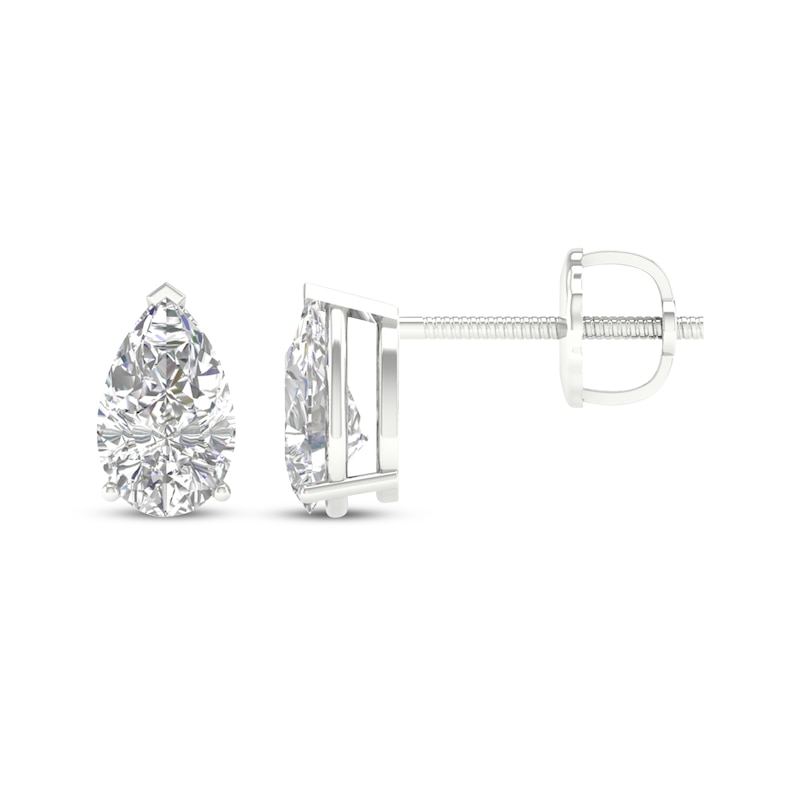 Main Image 3 of Lab-Grown Diamonds by KAY Pear-Shaped Solitaire Stud Earrings 1 ct tw 14K White Gold (F/SI2)