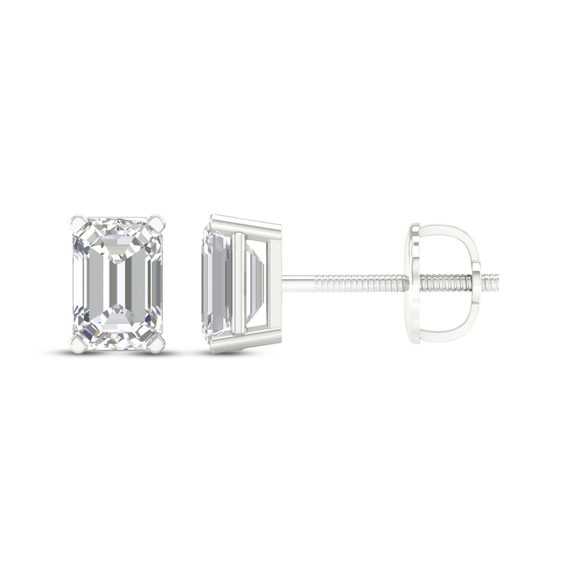 Main Image 3 of Lab-Grown Diamonds by KAY Emerald-Cut Solitaire Stud Earrings 1 ct tw 14K White Gold (F/SI2)