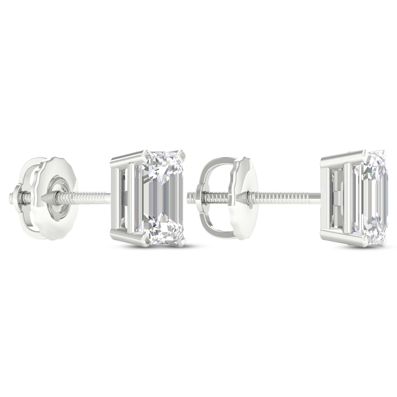 Main Image 4 of Lab-Grown Diamonds by KAY Emerald-Cut Solitaire Stud Earrings 1 ct tw 14K White Gold (F/SI2)