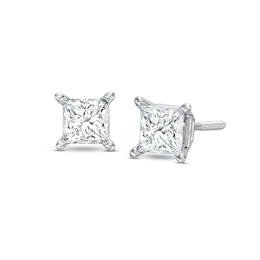 Diamond Solitaire Stud Earrings 3/4 ct tw Princess-cut 14K White Gold (I/I1)