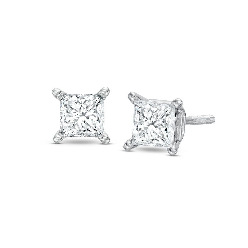 Main Image 1 of Diamond Solitaire Stud Earrings 3/4 ct tw Princess-cut 14K White Gold (I/I1)