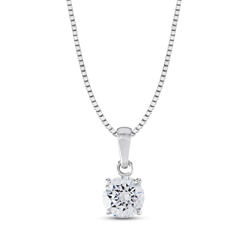Diamond Solitaire Necklace 1 ct tw Round-cut 14K White Gold 18" (J/I2)