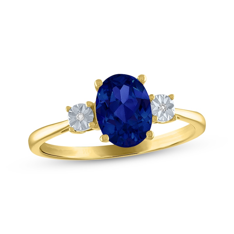 Oval-Cut Blue Lab-Created Sapphire & Diamond Ring 10K Yellow Gold | Kay ...