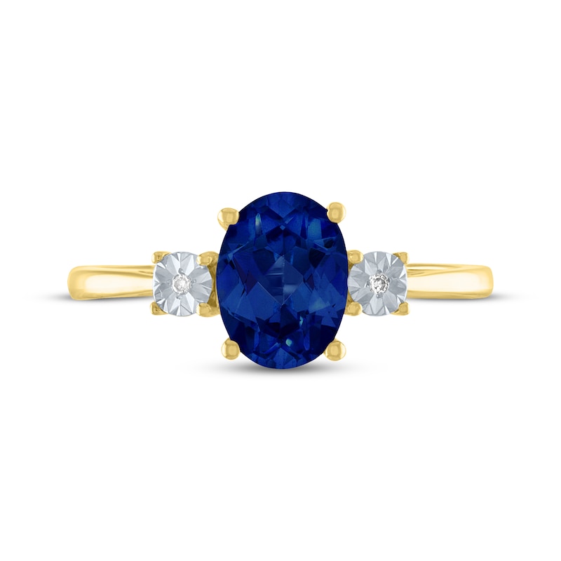 Main Image 3 of Oval-Cut Blue Lab-Created Sapphire & Diamond Ring 10K Yellow Gold