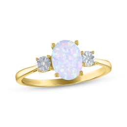 Oval-Cut Lab-Created Opal & Diamond Ring 10K Yellow Gold