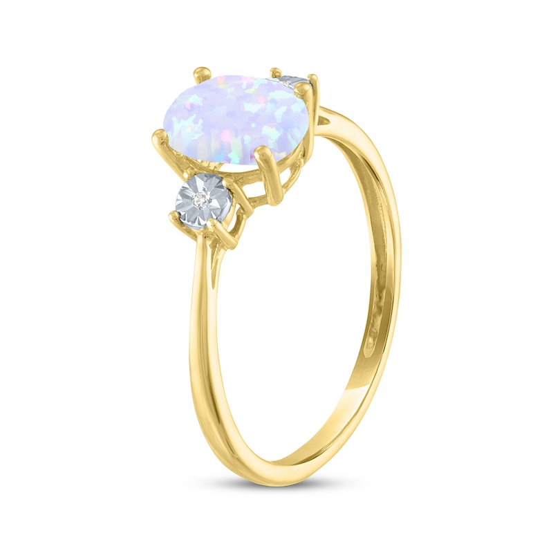 Oval-Cut Lab-Created Opal & Diamond Ring 10K Yellow Gold